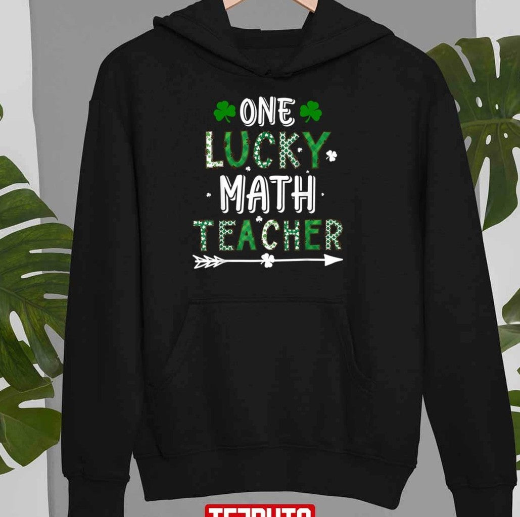 One Lucky Math Teacher St Patricks Day Buffalo Plaid Unisex Sweatshirt