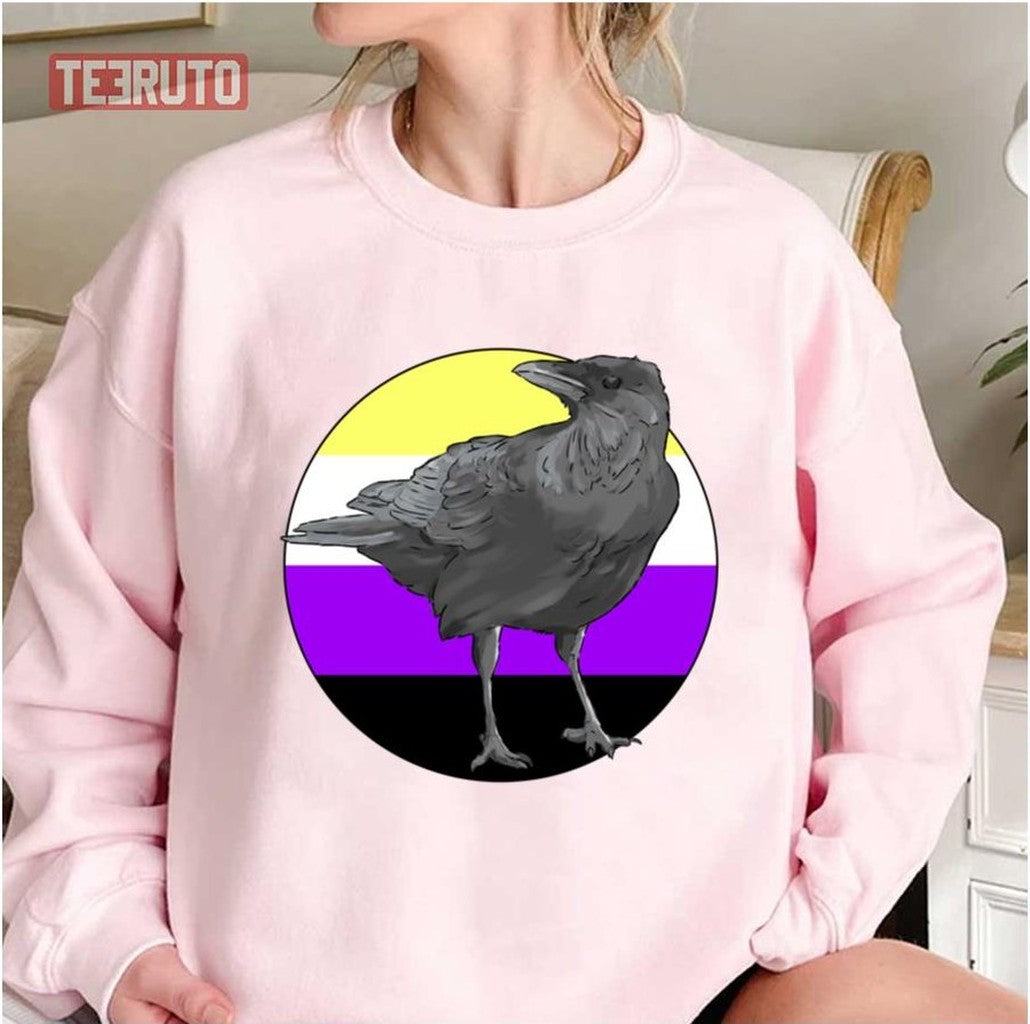 Round Design Nonbinary Pride Crow Lgbtq Pride Month Unisex Sweatshirt
