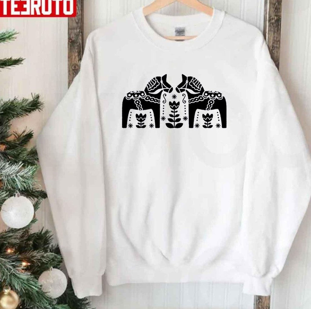 Black Dala Horse Swedish Horses Scandinavian Folk Art Unisex Sweatshirt