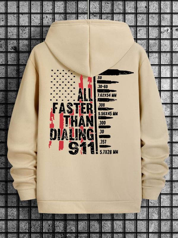 Men's Letter & Flag Print Drop Shoulder Graphic Hoodie, Casual Regular Fit Drawstring Sweatshirt for Holiday Wear, Spring & Fall FashionÂ 