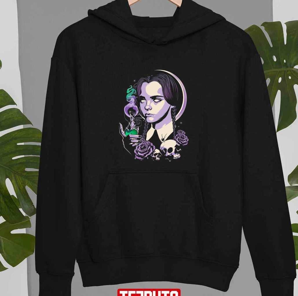 Oldschool Wednesday Addams Roses Skulls ArtUnisex Sweatshirt