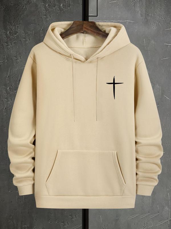 Men's Cross Print Hoodie, Casual Regular Fit Kangaroo Pocket Sweatshirt for Fall & Winter, Men's Daily Wear ClothingÂ 
