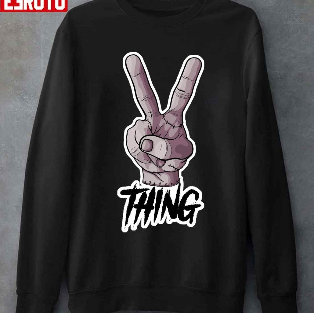 Say Hi Thing From Wednesday V Sign Unisex Sweatshirt