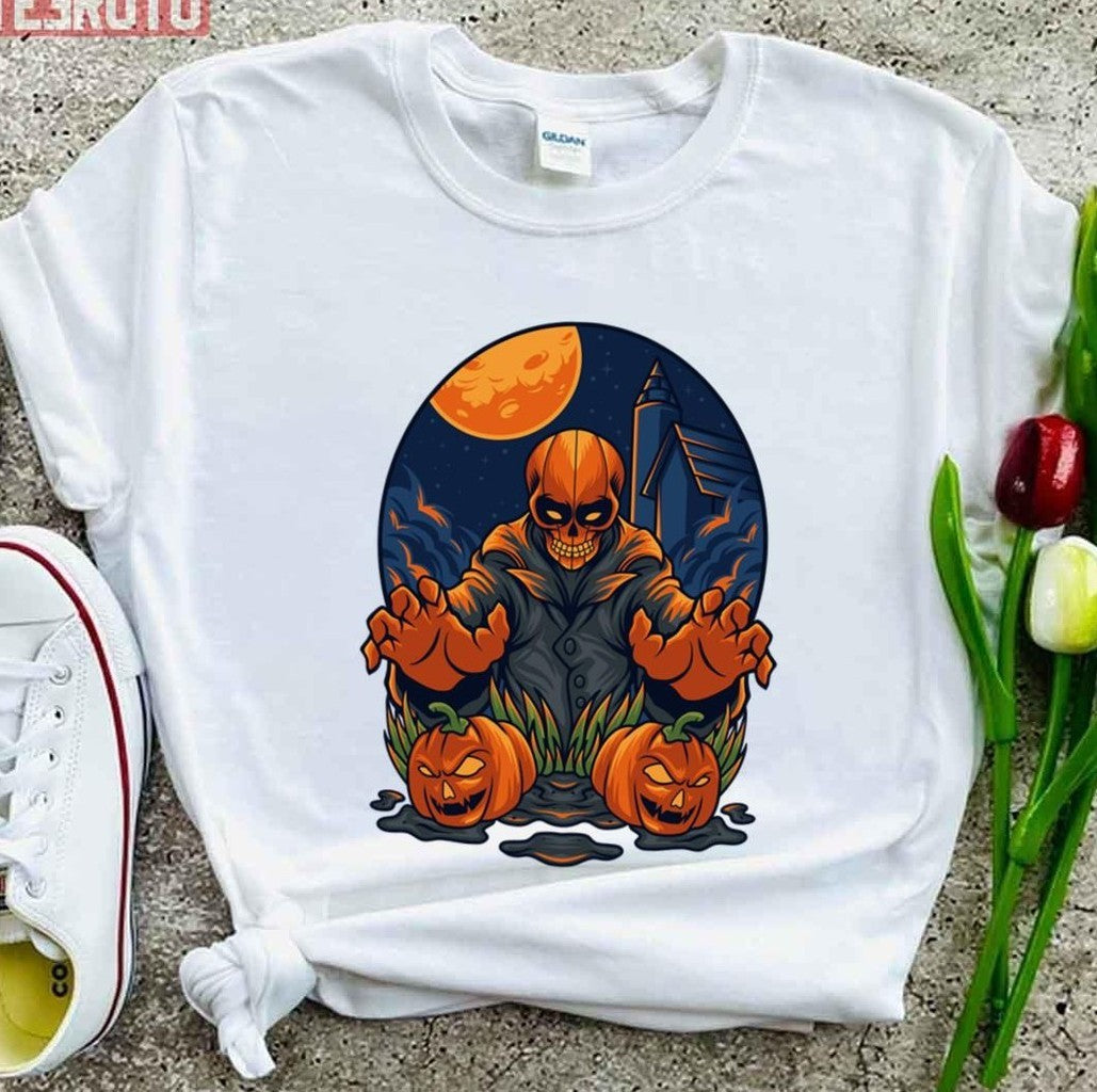 Pumpkin Skull Halloween Vintage Art Unisex T-Shirt