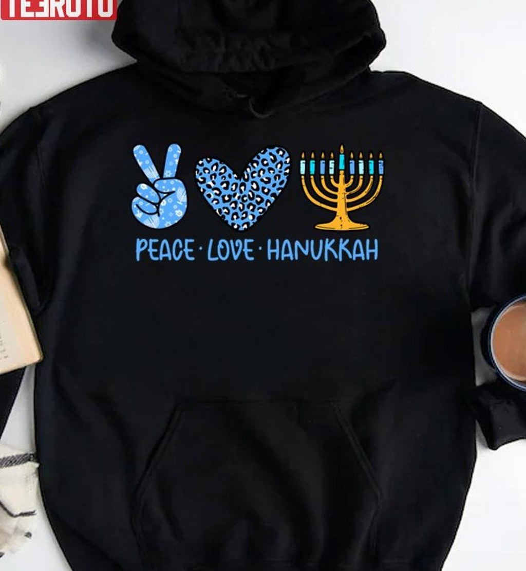 Peace Love Hanukkah Leopard Hanukkah Menorah Jewish Unisex Sweatshirt