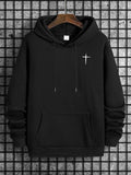 Cross Print Men's Hoodie with Drawstring Pocket, Regular Fit Long Sleeve Sweatshirt, Casual Men's Fashion for Spring & Fall Daily WearÂ 