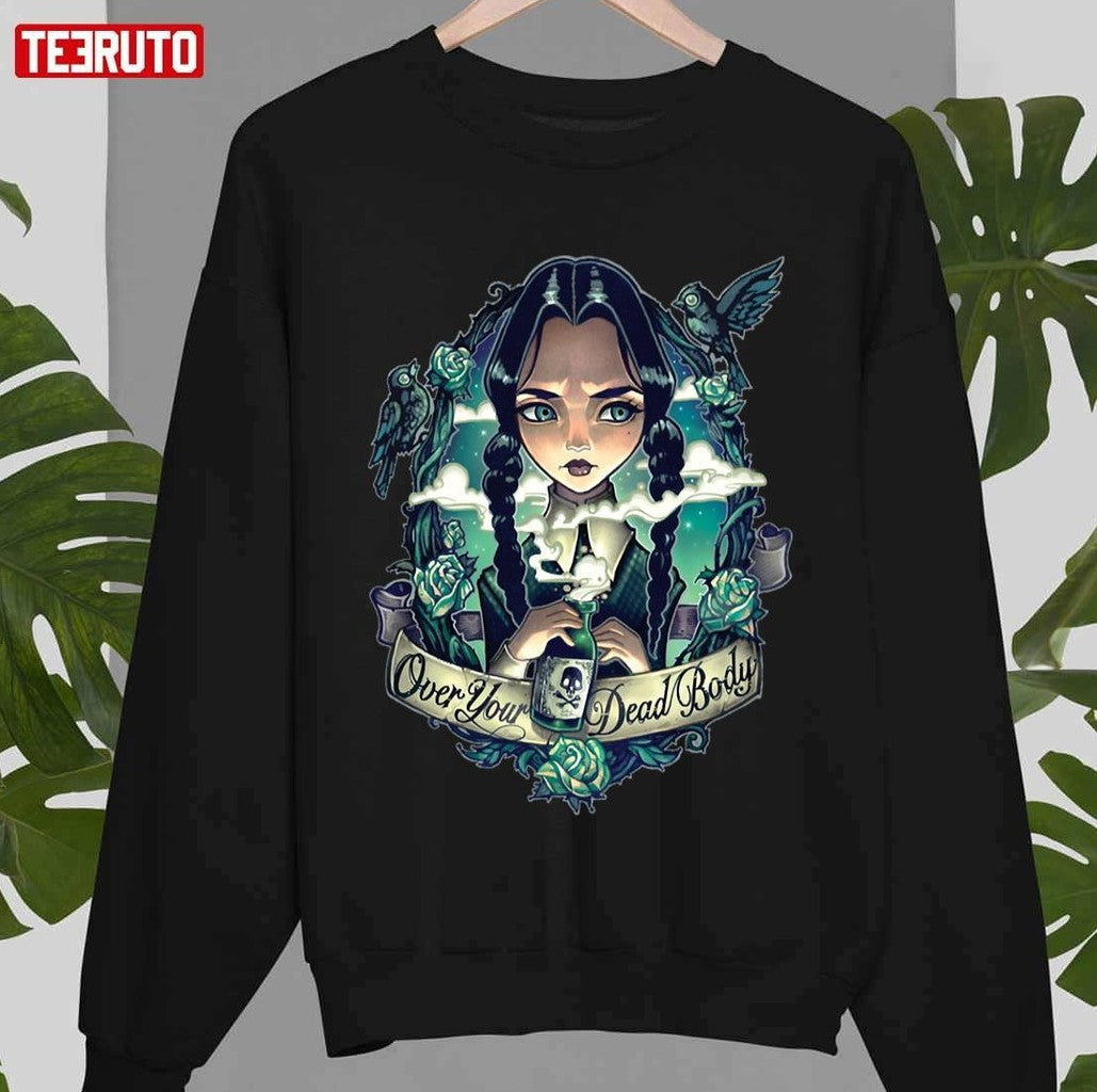 Over Your Dead Body The Addams Family Image Retro Black Art Unisex T-Shirt