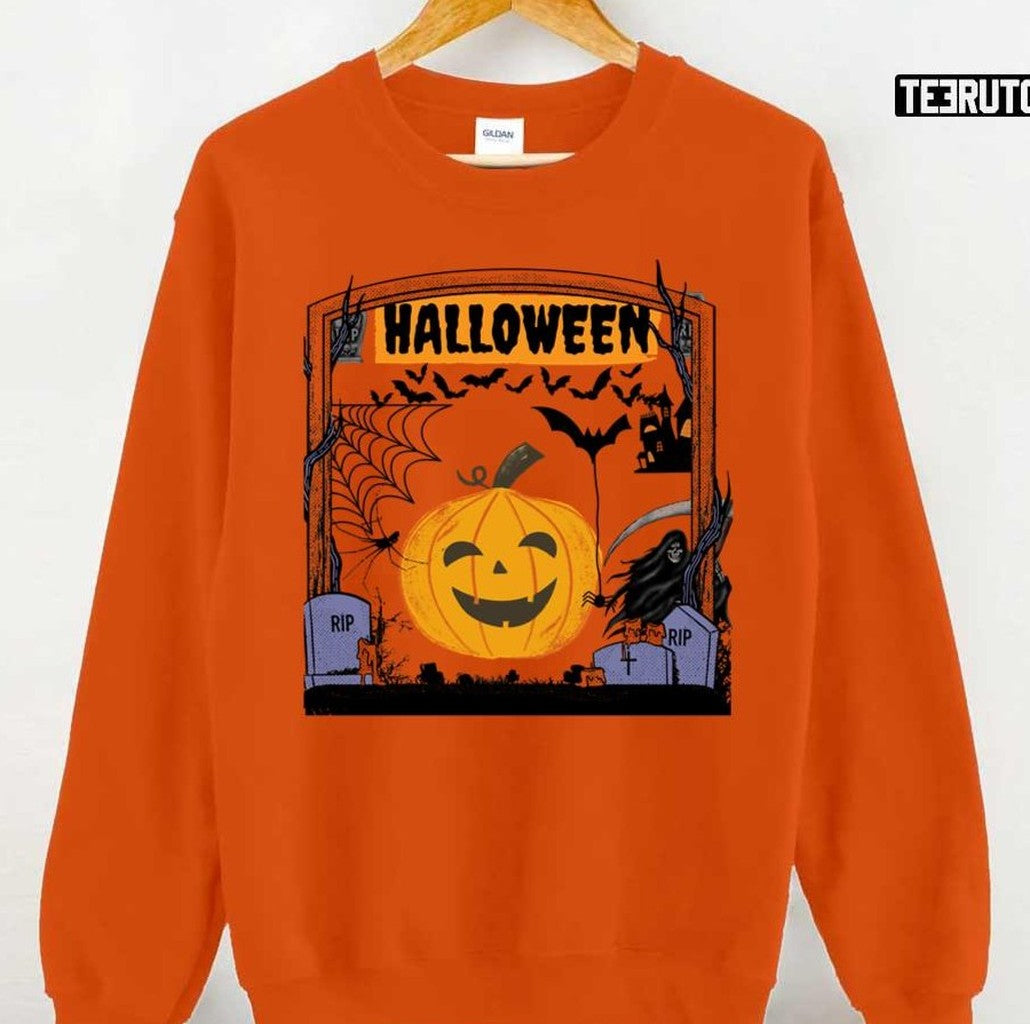 Pumpkin Head Bats Halloween Boooo Design Unisex Sweatshirt