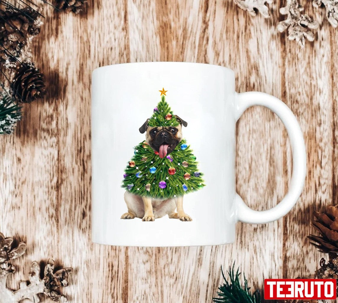 Pug Christmas Tree Lights Santa Unisex Sweatshirt