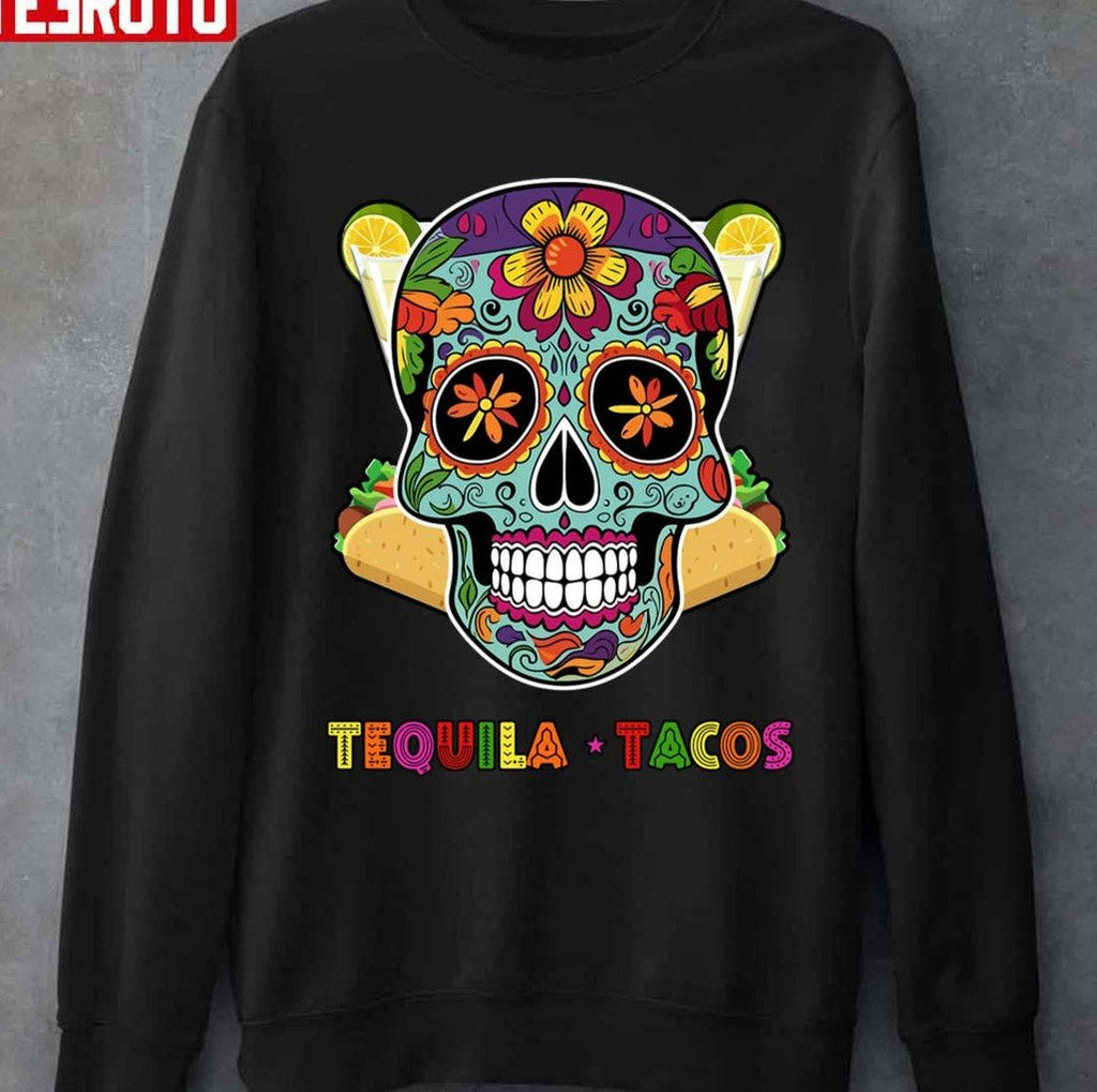 Tequila Tacos Cinco De Mayo Death Skull Artwork Unisex T-Shirt