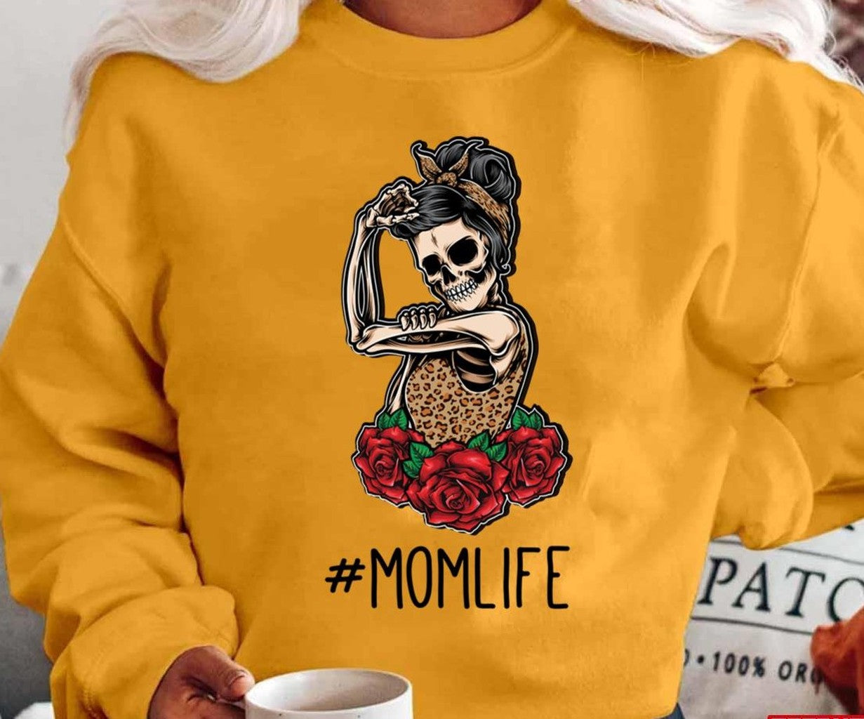 Mom Life Skull Leopard Funny Mothers Day Women T-Shirt