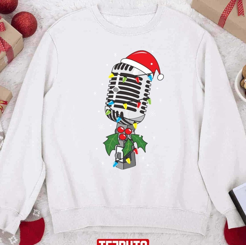Singer Mic Microphone Christmas Tree Funny Unisex Sweatshirt