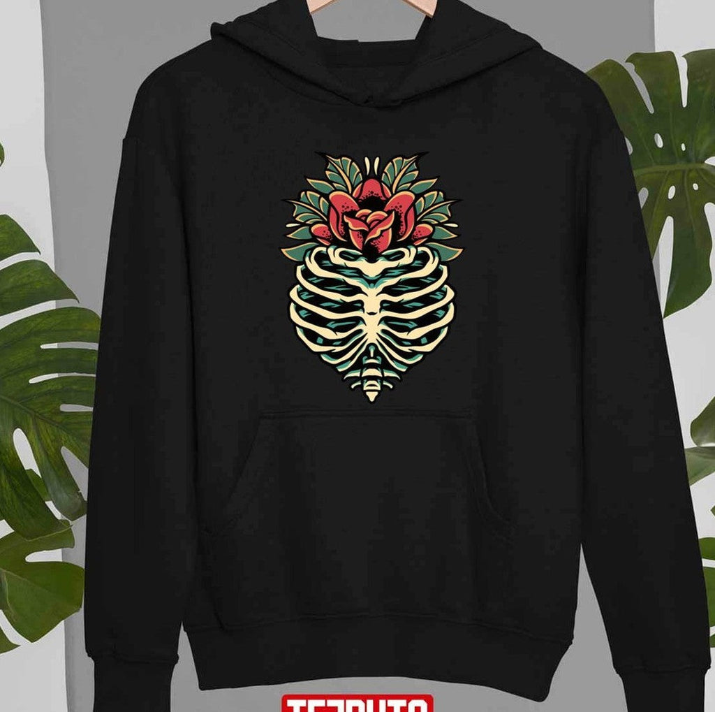 Rib Skull Flower Illustration Oldschool Unisex Sweatshirt