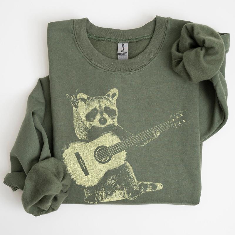 Raccoon Playing A Guitar, Funny Animals Sweatshirt Casual Comfort Womenswear ComfortableÂ Graphic
