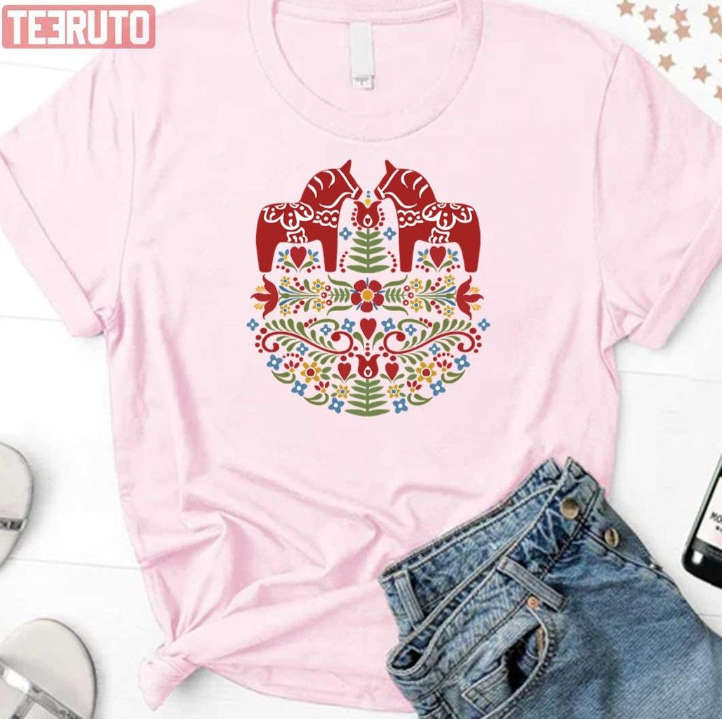 Scandinavian Dala Horse Swedish Folk Art Unisex Sweatshirt
