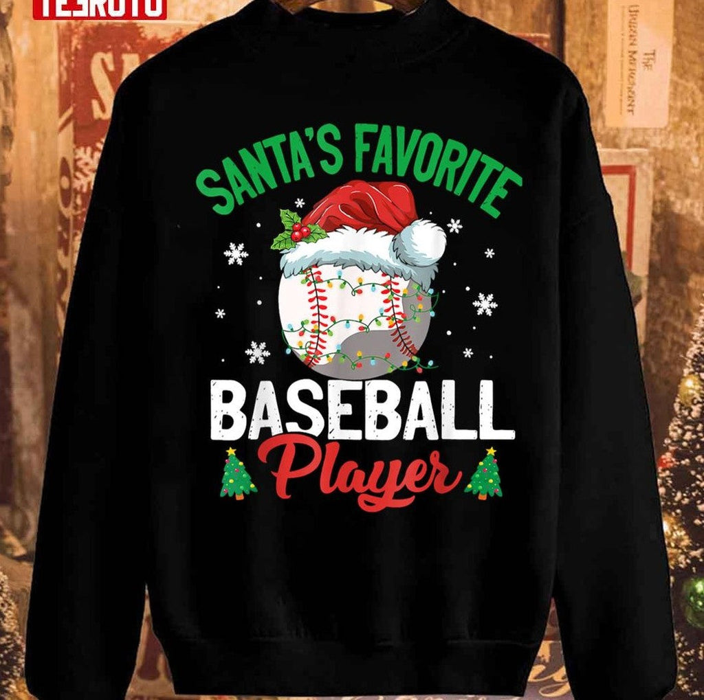 Santa's Favorite Baseball Player Christmas Pajama Unisex Sweatshirt