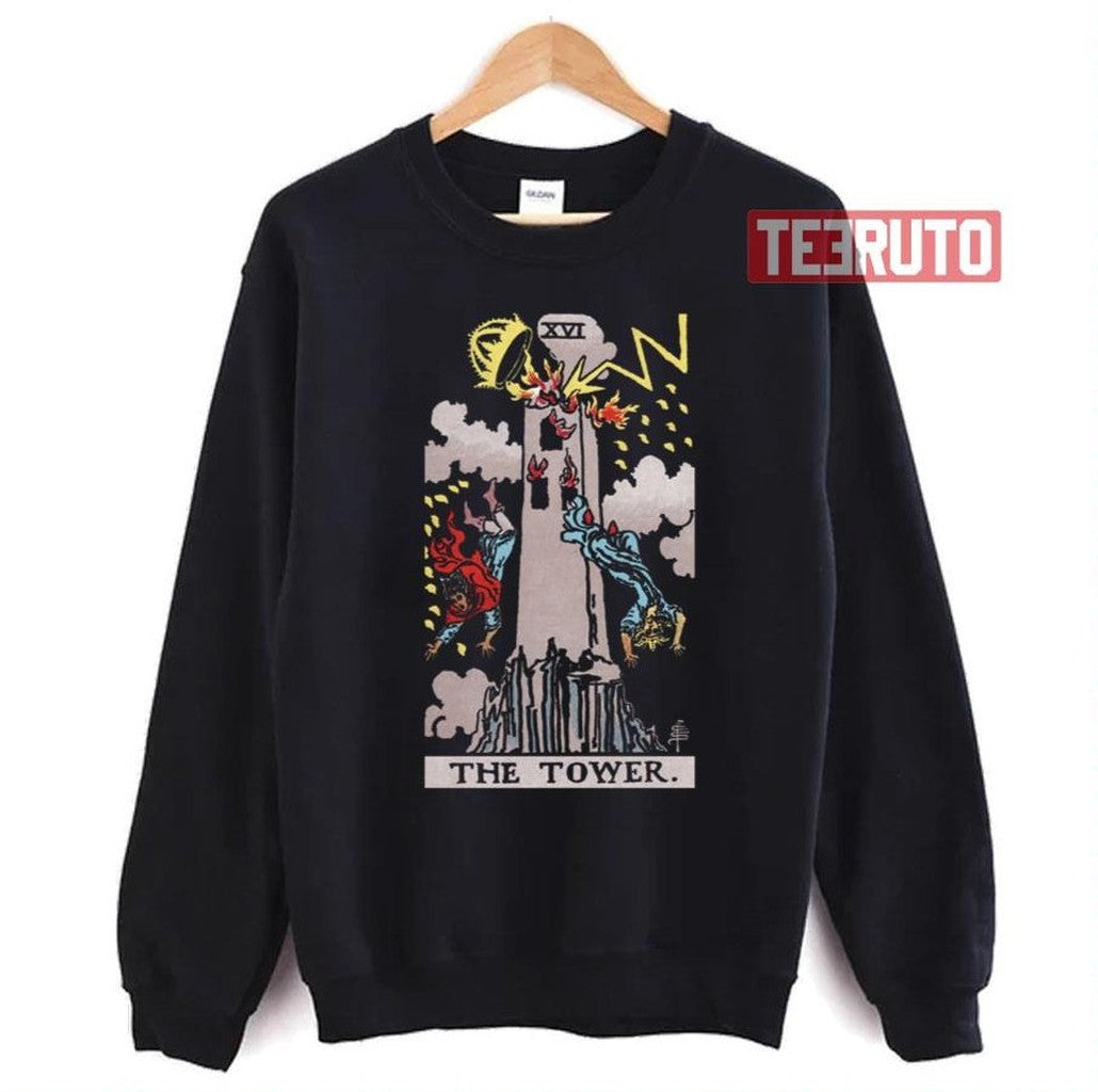 Tarot The Tower Black Background Only Unisex T-Shirt