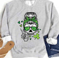Skull Messy Bun Saint Pattys Paddys Unisex Sweatshirt