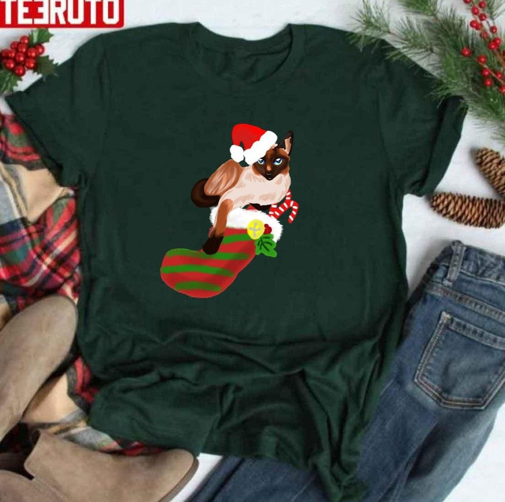 Siamese Cat With Stocking Christmas Unisex Sweatshirt