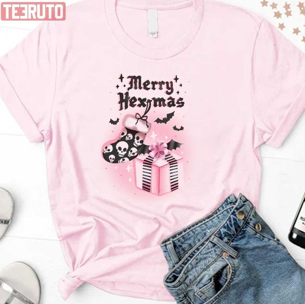 Pink Skull Merry Hex Mas Christmas Halloween Unisex Sweatshirt