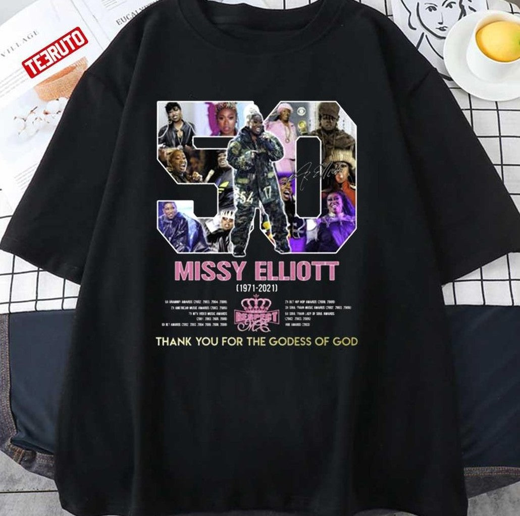 50 Missy Elliott 1971 2021 Thank You For The Goddess Of God Signatures Unisex T-Shirt