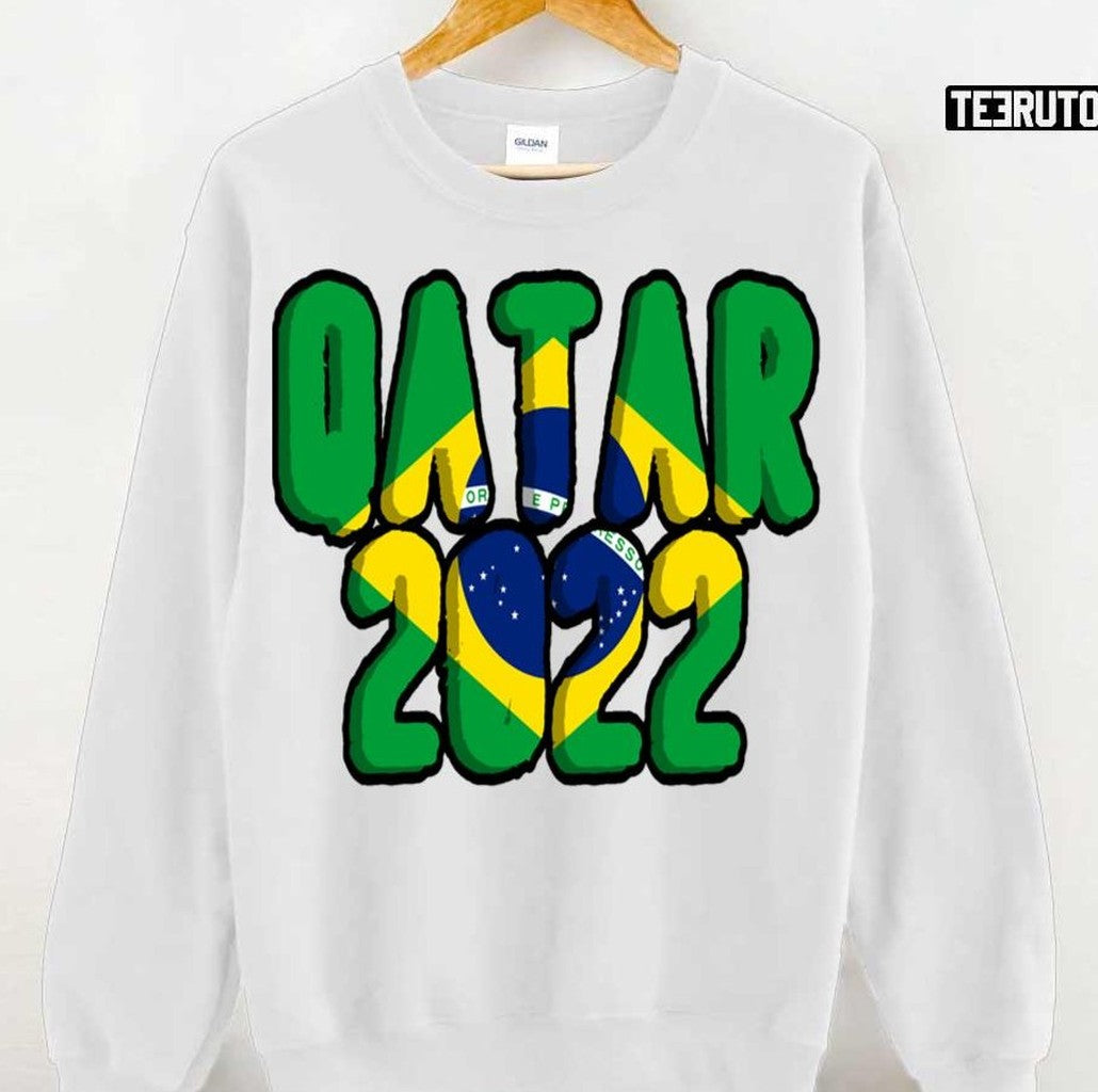 Qatar 2022 Brazil Flag Typo Design Unisex Sweatshirt