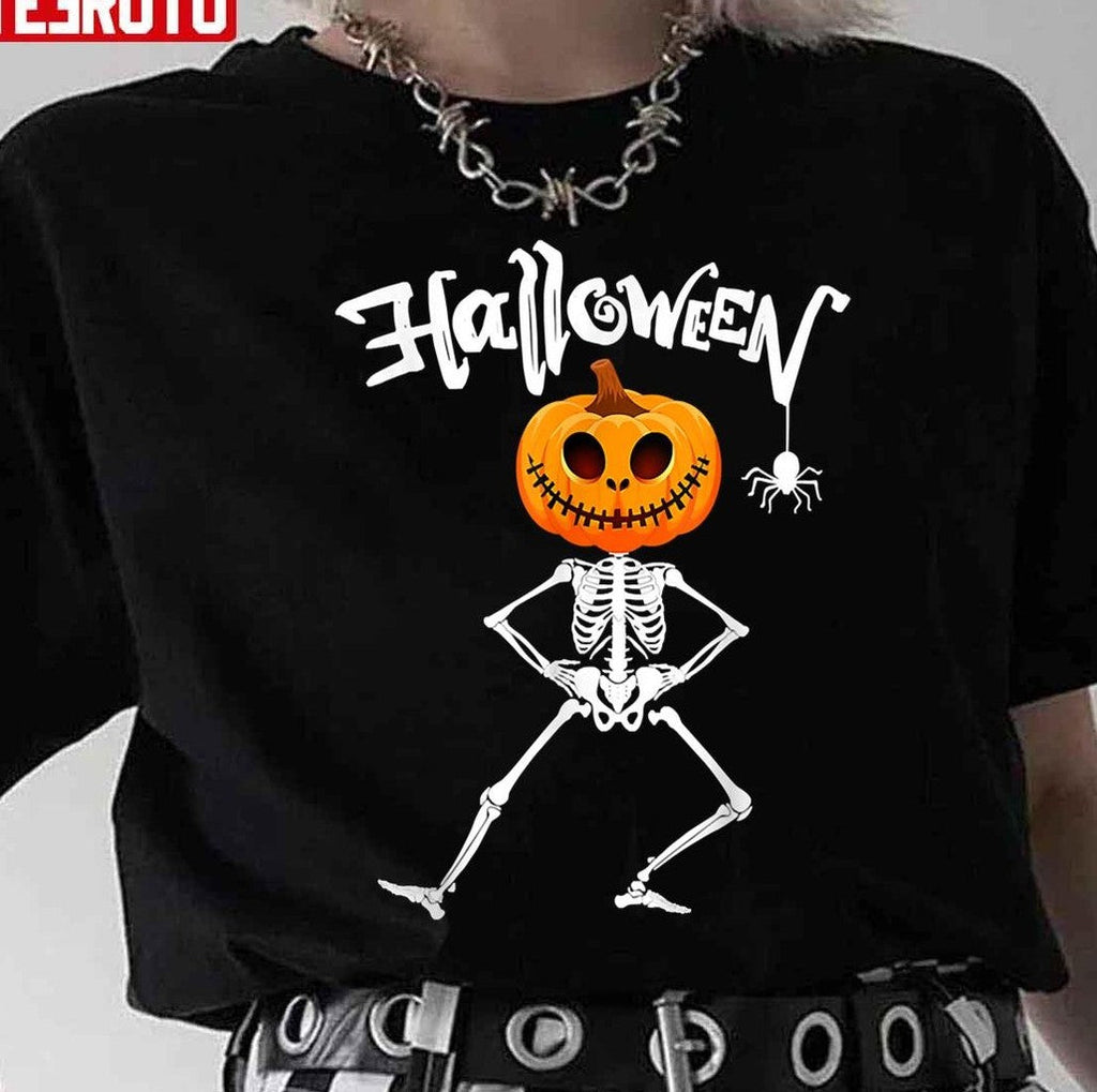 Skeleton Pumpkin Head Halloween Scary Cute Unisex Sweatshirt
