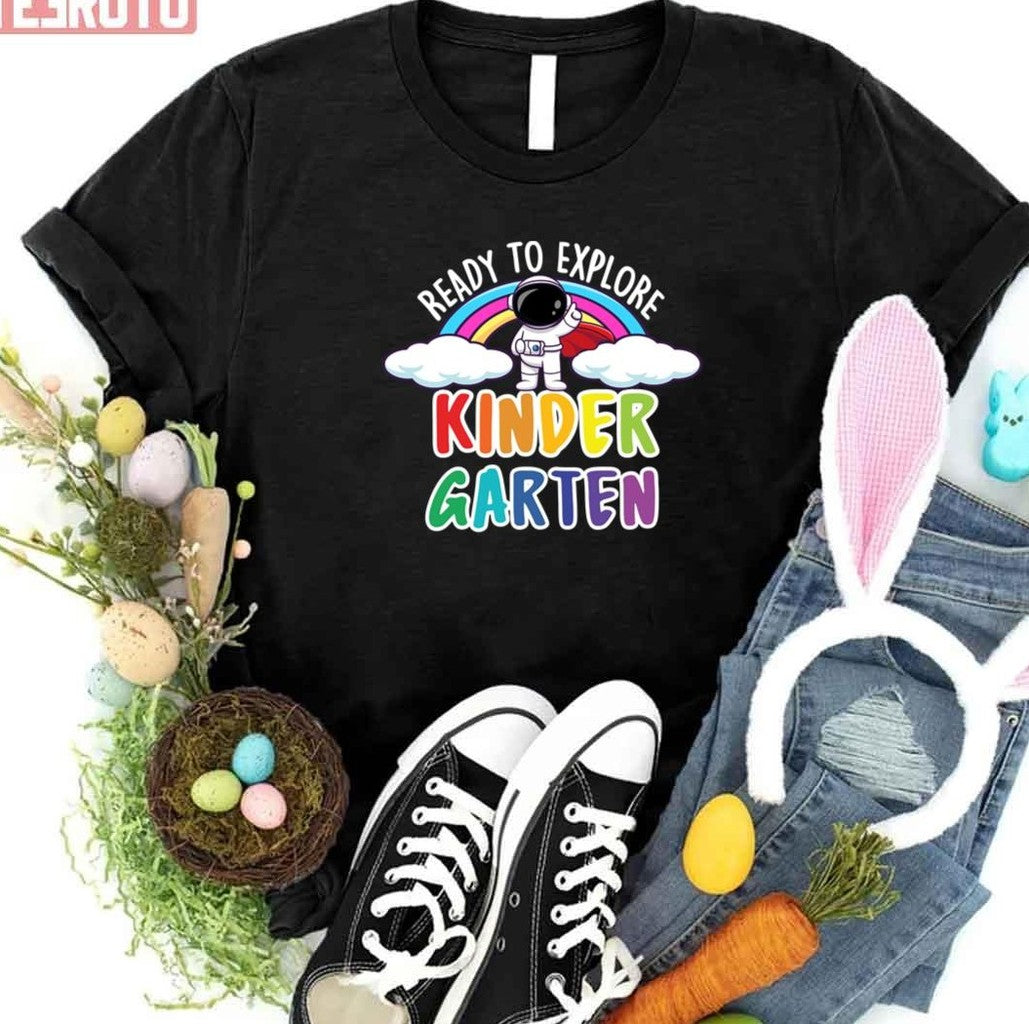 Astronaut Back To School Ready To Explore Kindergarten Leopard Boho Rainbow Unisex T-Shirt