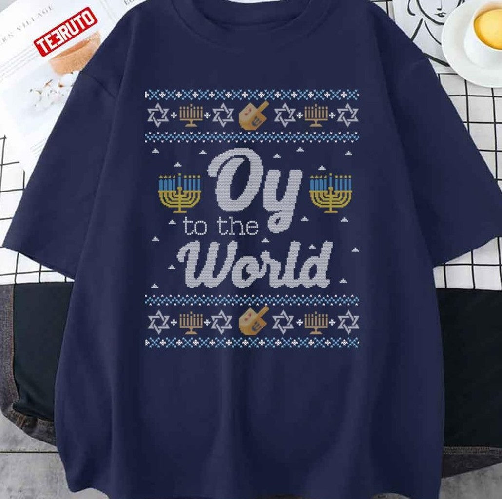 Oy To The World Funny Jewish Ugly Hanukkah Sweater Pattern Unisex Sweatshirt