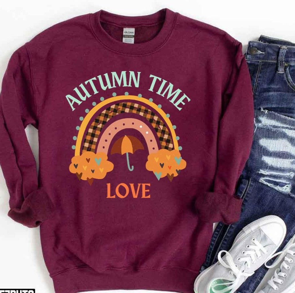Autumn Time Love Orange Buffalo Pattern Rainbow Unisex T-Shirt