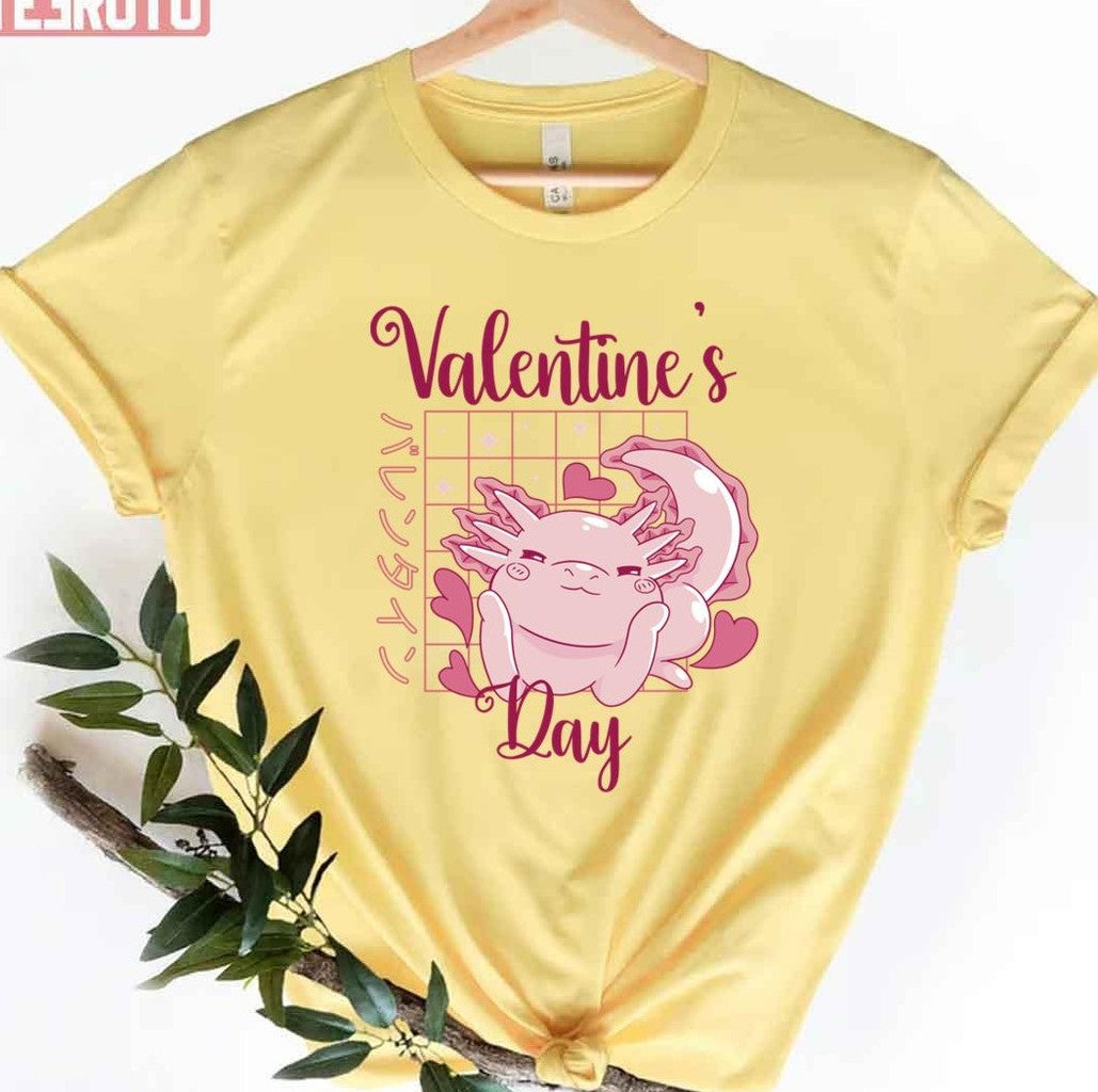Axolotl Valentines Day Japanese Anime Axolotl Valentines Unisex T-Shirt