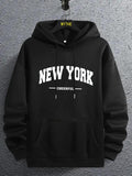 Men's Letter Print Pocket Drawstring Essentials Hoodie, Long Sleeve Sweatshirt, Regular Fit Men's Clothing for Spring & Fall WeekendÂ 