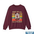 First Of All, I'm A Delight Sweatshirt â€“ Hilarious Opossum Graphic, Cute & Quirky Animal Sweatshirt, Perfect for Animal Lovers, Sarcastic Self-Love Gi