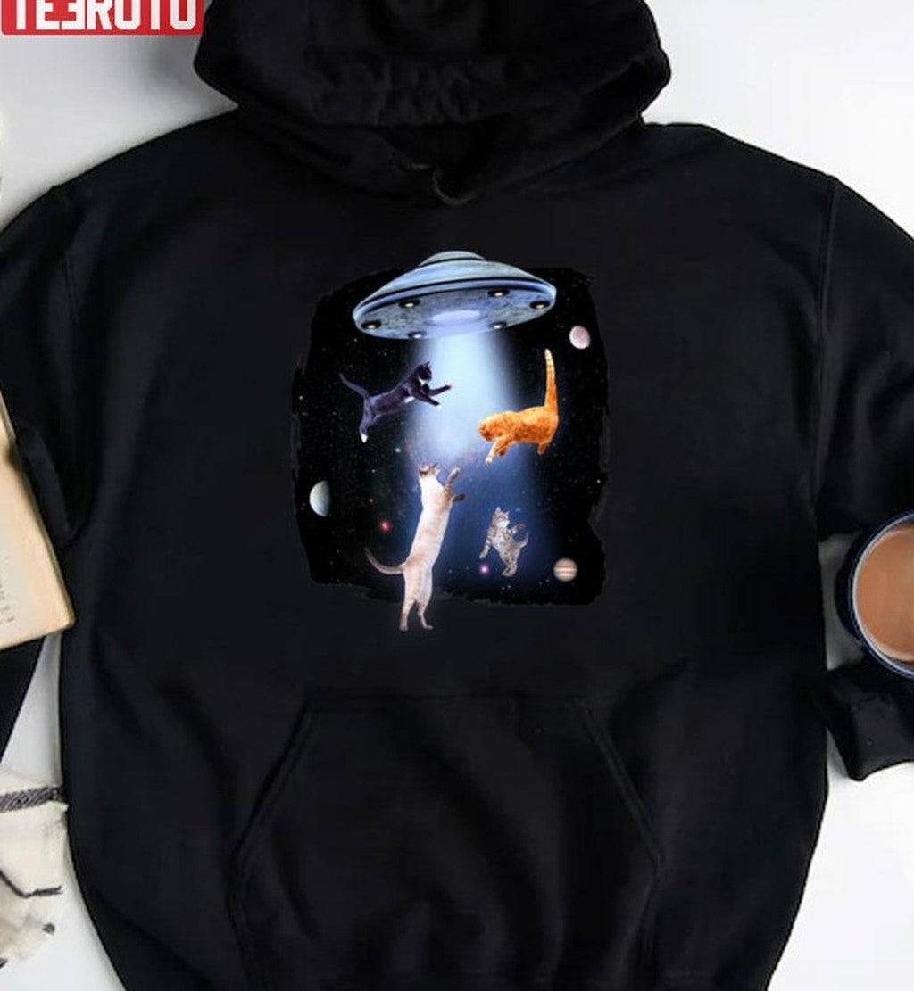 Space Cat Alien Abduction Extra Terrestrial Space Unisex T-Shirt