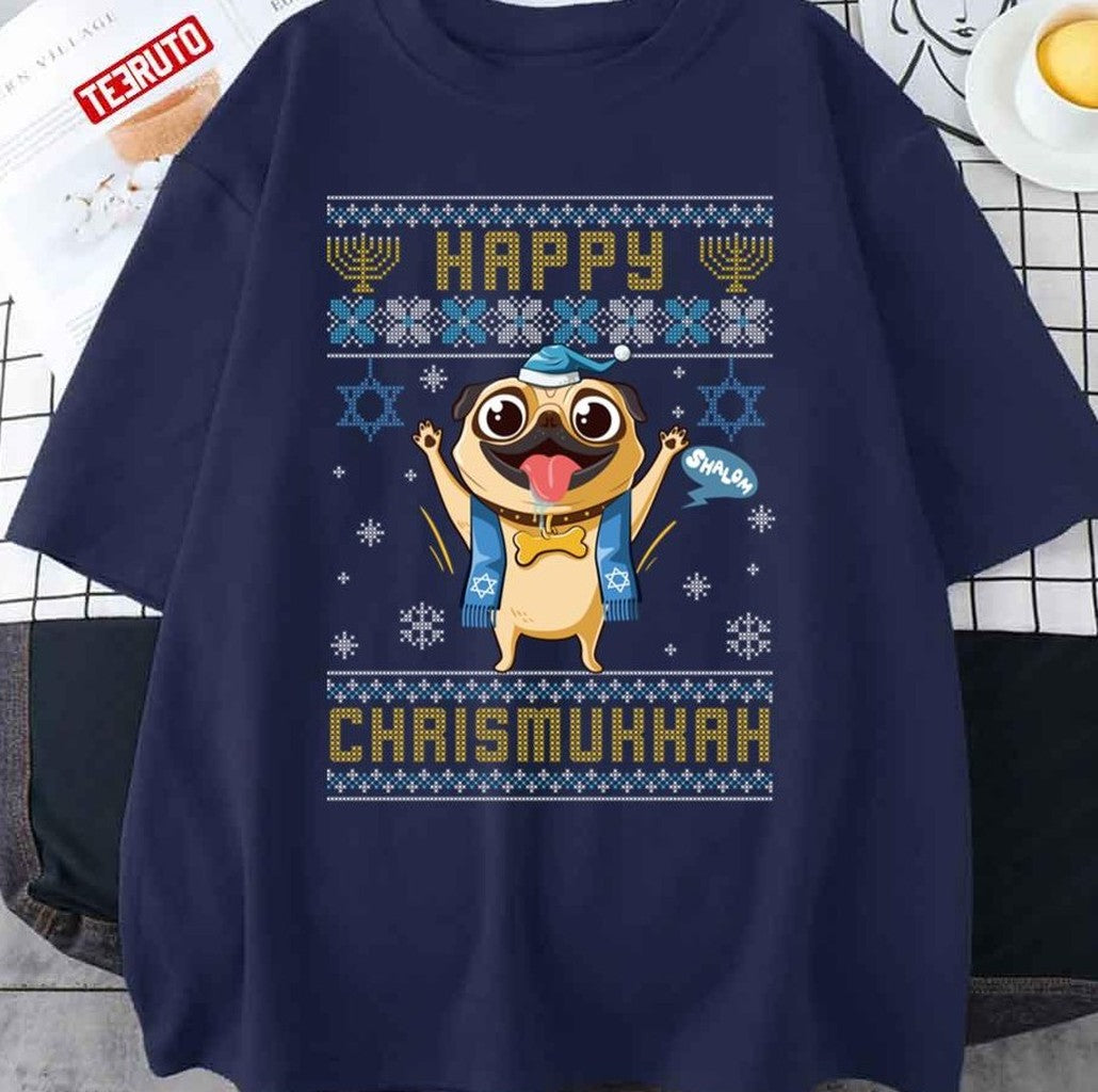 Pug Hanukkah Christmas Happy Chrismukkah Funny Unisex Sweatshirt