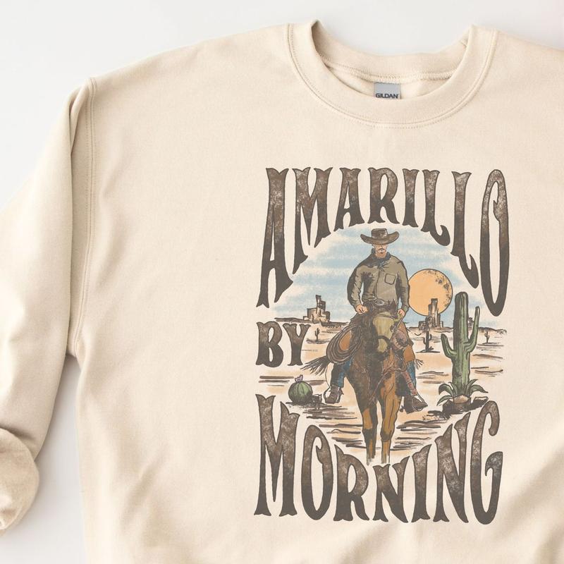 Amarillo by Morning Crewneck, Women's Cozy Sweatshirt, Oversized Printed County Music Shirts, Vintage Retro Pullover, Perfect Gift Soft Womenswear