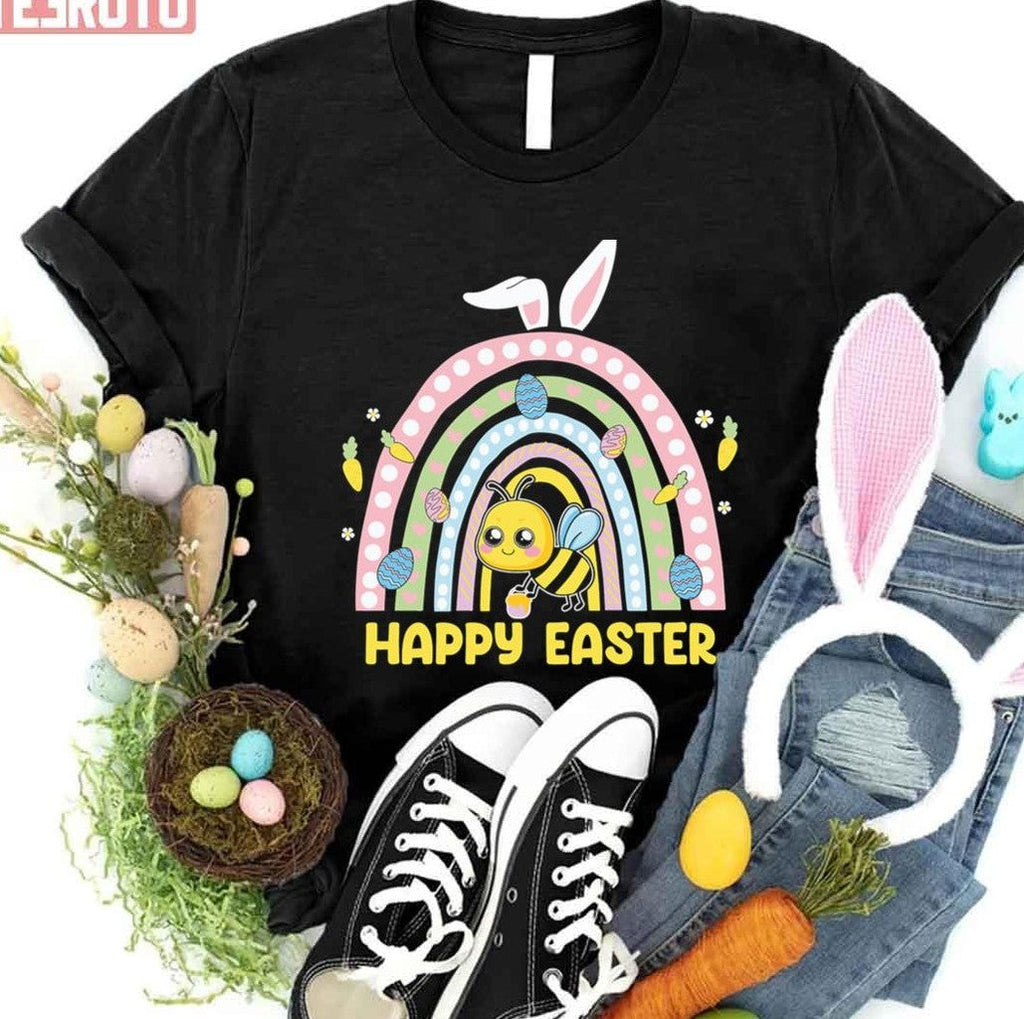 Bee Happy Easter Rainbow Unisex T-shirt