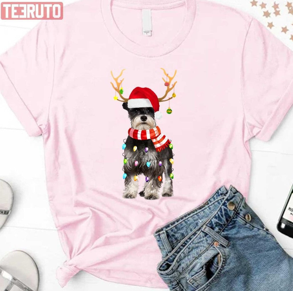 Schnauzer Christmas Lights Santa Reindeer Unisex Sweatshirt