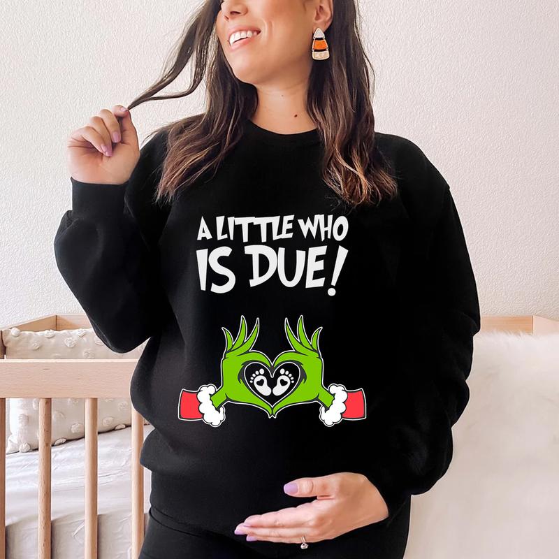Maternity Sweater for Christmas and Baby Shower - Pregnancy Announcement Crewneck Sweatshirt - Fabric, Cotton