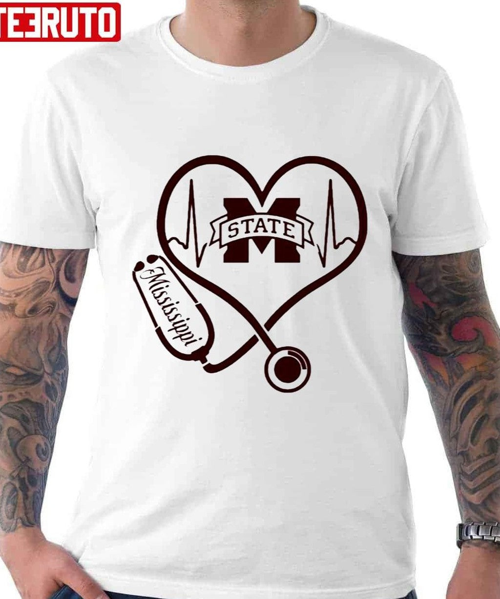 Nurse Love Mississippi State Bulldogs Heartbeat Unisex T-Shirt