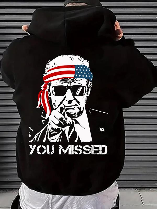 Men's American Flag Print Drawstring Hoodie, Casual Regular Fit Sweatshirt for Spring & Fall, Daily Wear Fashion for MenÂ 