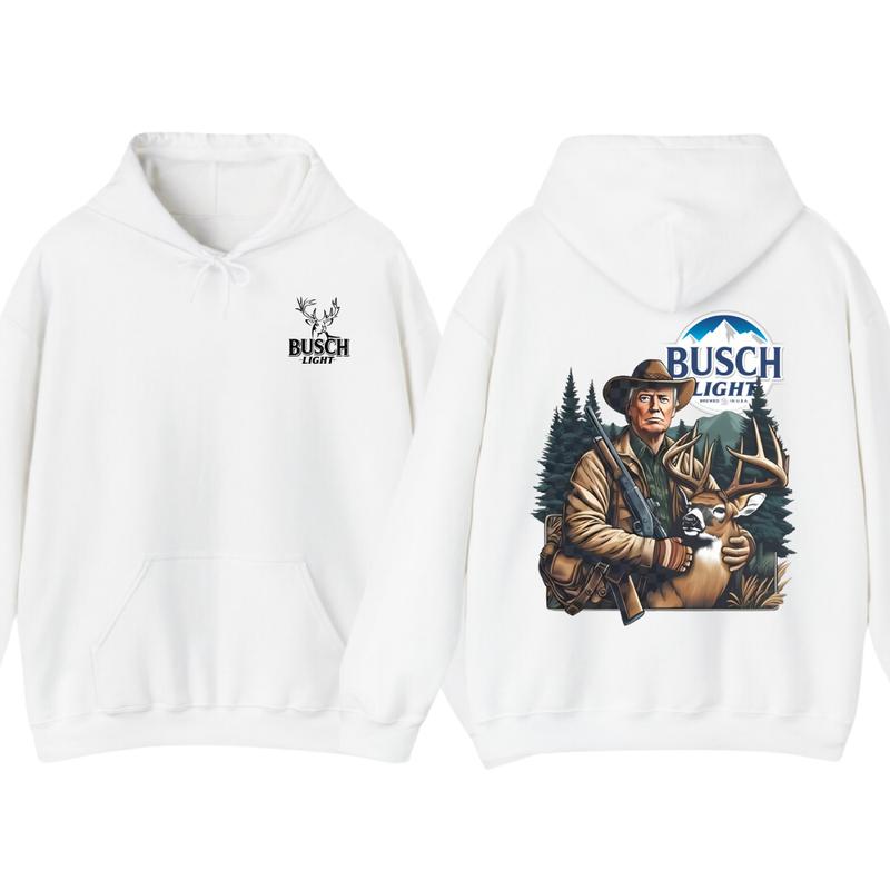 Busch Light Hunting Hoodie,T-shirt - Hunter with Deer Graphic Hoodie for Outdoor Enthusiasts, Perfect for Nature Lovers Menswear unisex hoodie