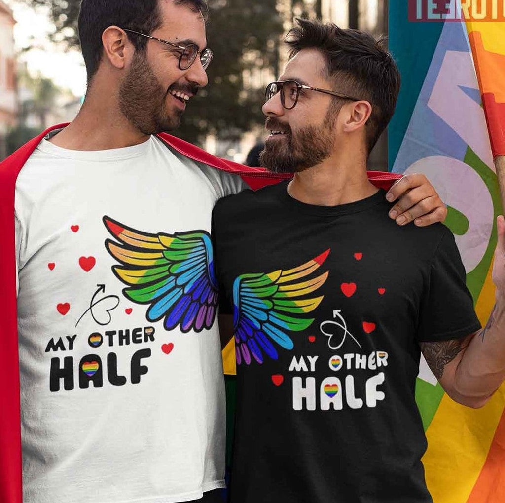 Rainbow LGBT Wing My Other Half Couple Matching Valentine T-Shirt