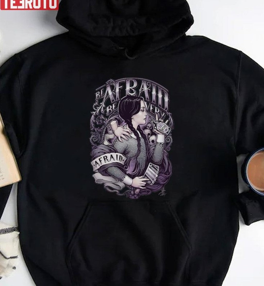Be Afraid Wednesday Addams Family Vintage Fanart Unisex Sweatshirt