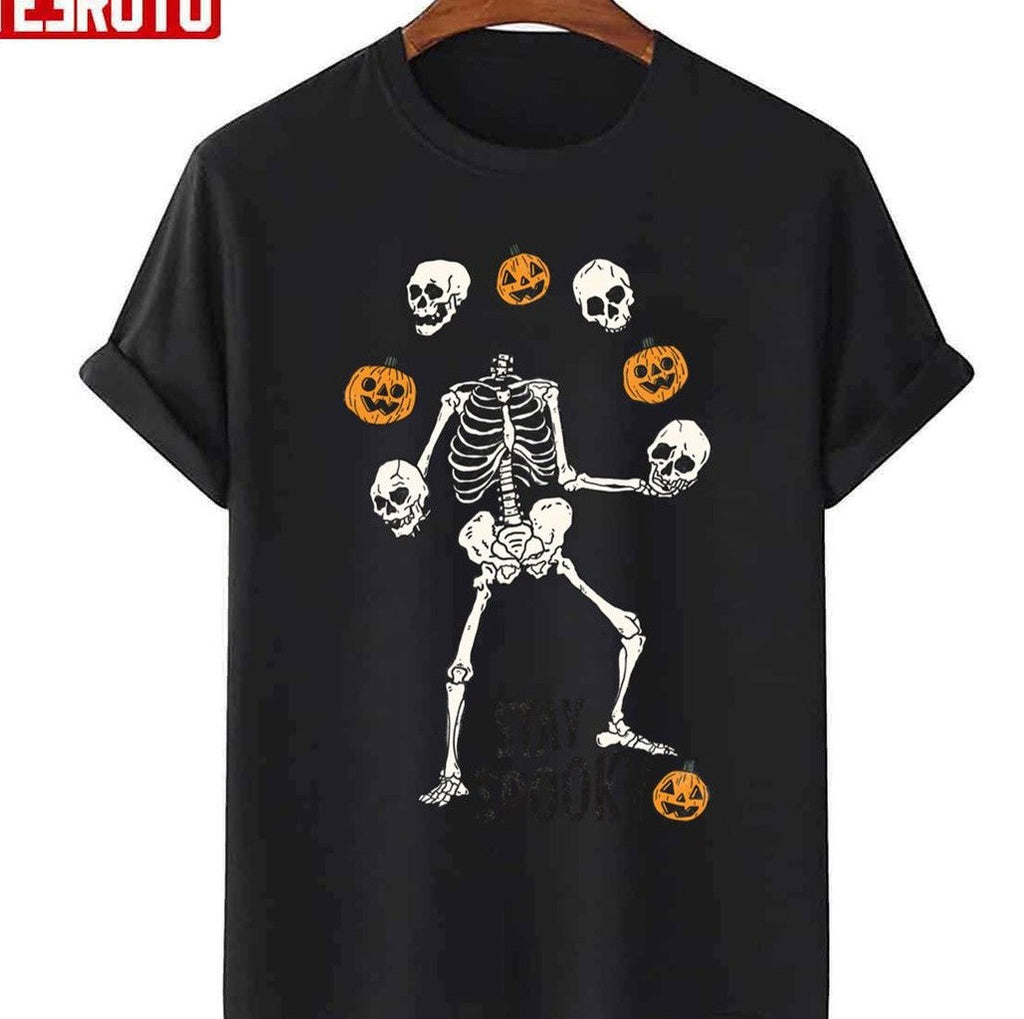 Play With Me Stay Spooky Juggling Skeleton Pumpkins And Skeleton Halloween Unisex Sweatshirt