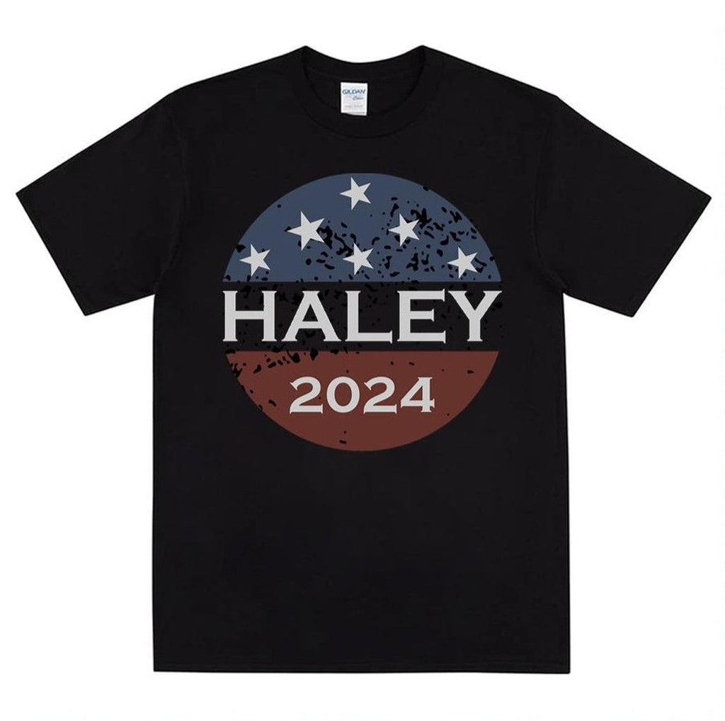 Nikki Haley 2024 Vintage President Distressed Usa Flag Button Unisex T-Shirt