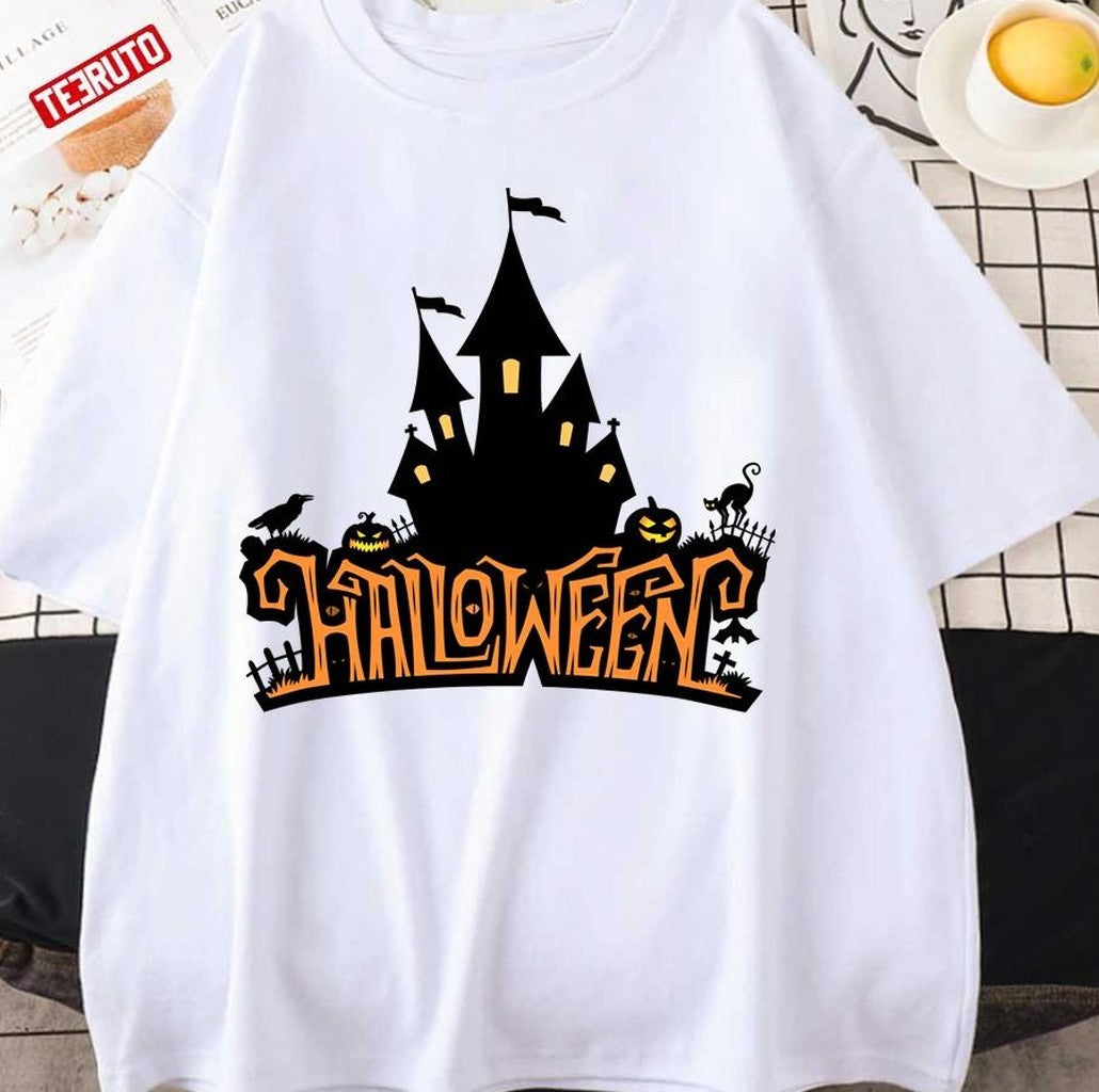 Spooky Halloween Lettering With Castle Unisex Sweatshirt