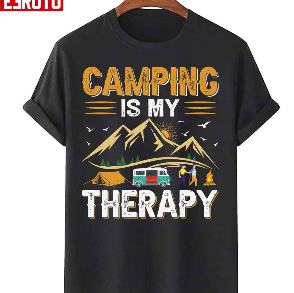 Retro Camping Is My Therapy Camping Funny Quote Unisex Sweatshirt