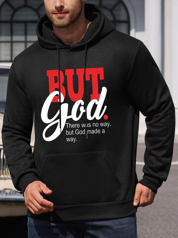 Unisex Men's Regular Fit Letter Print Hoodie Essentials for Spring & Fall, Drawstring Pocket Sweatshirt for Casual Wear, Men's ClothingÂ 