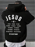 Unisex Men's Letter Print Long Sleeve Hoodie, Essentials Graphic Sweatshirt, Drawstring Pocket Menswear Top for Spring & Fall Daily UseÂ 